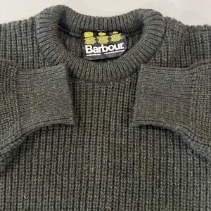 Barbour Mens Ribbed Knit Sweater Pure Wool Size L Large Heavy Fisherman Olive